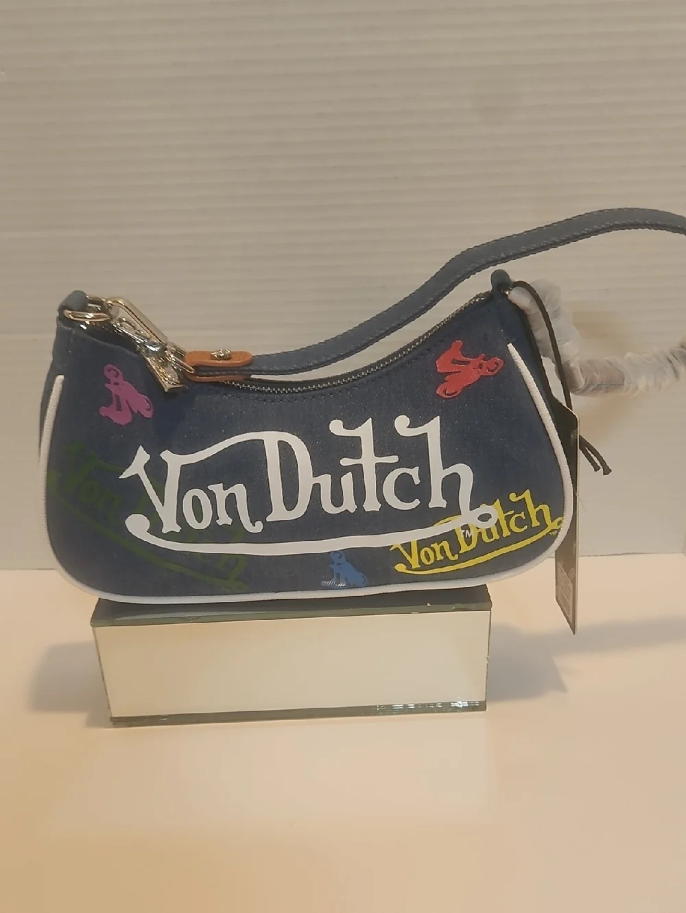 Von Dutch Denim Mini Shoulder Bag with Multicolor Logo Accents - Picture 1 of 9